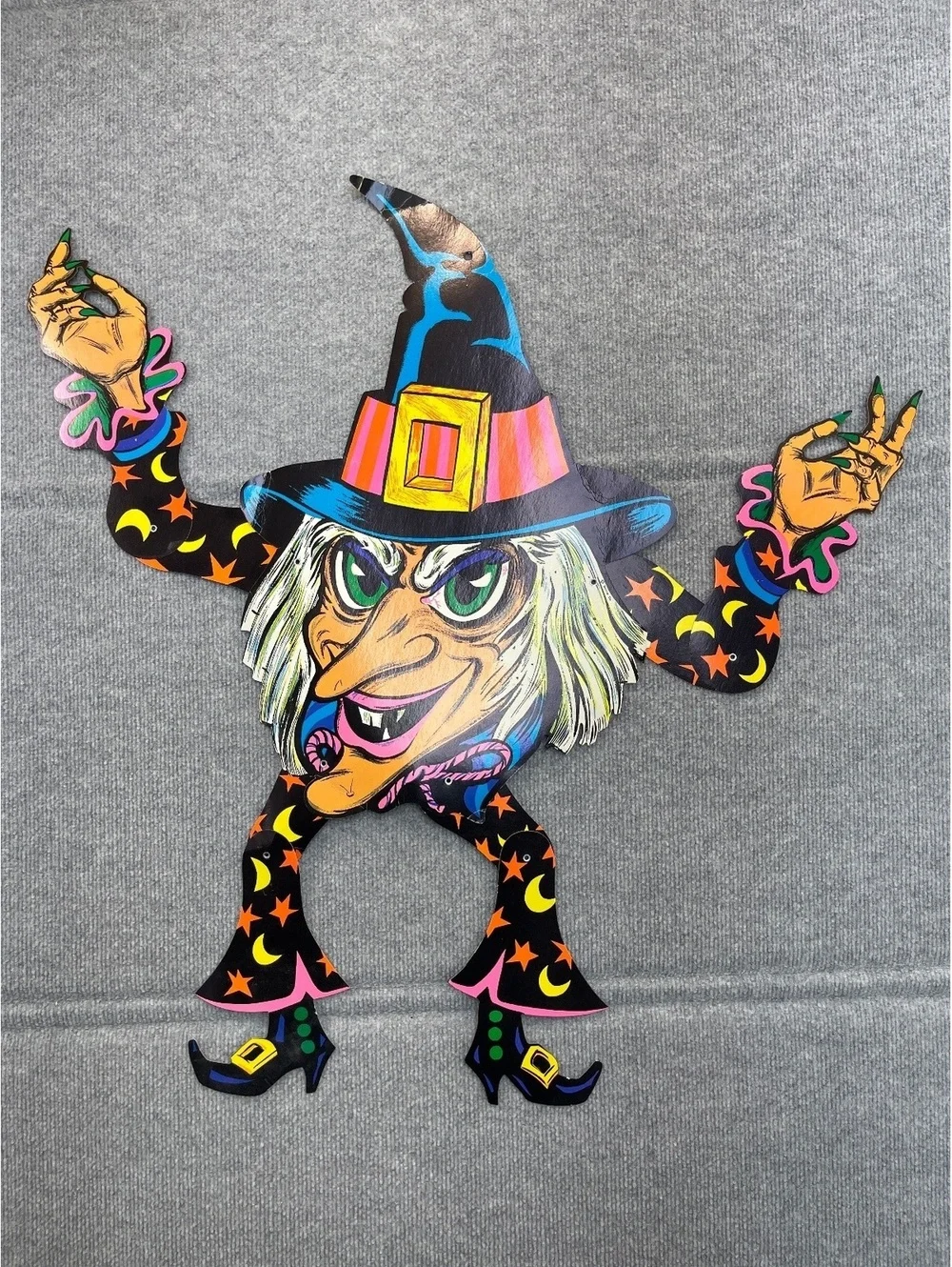 ⁠Vintage Beistle Halloween Jointed Witch Cardboard Die Cut Movable Arm Legs Wall